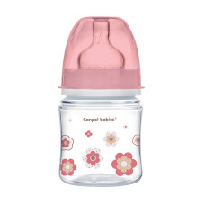 CANPOL BABIES Wide Neck EasyStart Newborn Baby PP pudelīte 120ml ar platu kaklu un silikona knupīti 0m+, 35/216 rozā