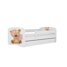 KOCOT KIDS gulta ar atvilktni un matraci BABYDREAMS white Teddybear flowers 160x80cm