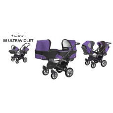 BABYACTIVE TWINNY CLASSIC dvīņu rati 3in1 Ultraviolet - 05 violets un melns rāmis