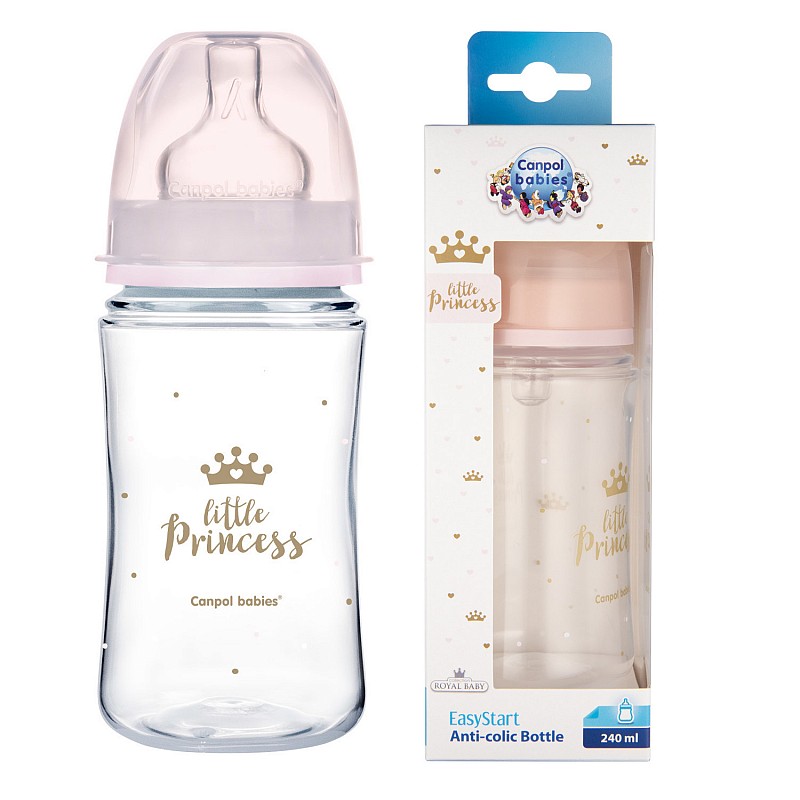 CANPOL BABIES ROYAL BABY pudelīte 240ml ar silikona knupi 3m+ 35/234 pink