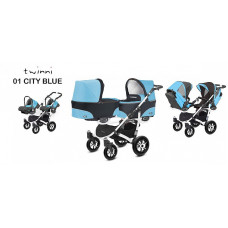 BABYACTIVE TWINNY CLASSIC dvīņu rati 3in1 Citi Blue - 01 gaiši zils ar baltu rāmi