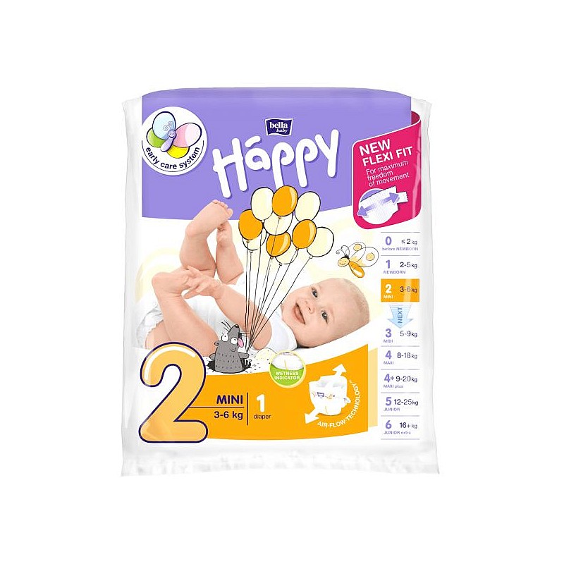 HAPPY Mini autiņbiksītes 2 izmērs 3-6kg 1gab. IZPĀRDOŠANA