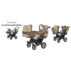 BABYACTIVE TWINNY CLASSIC dvīņu rati 3in1 Cappuccino - 02 brūns/bēšs un melns rāmis