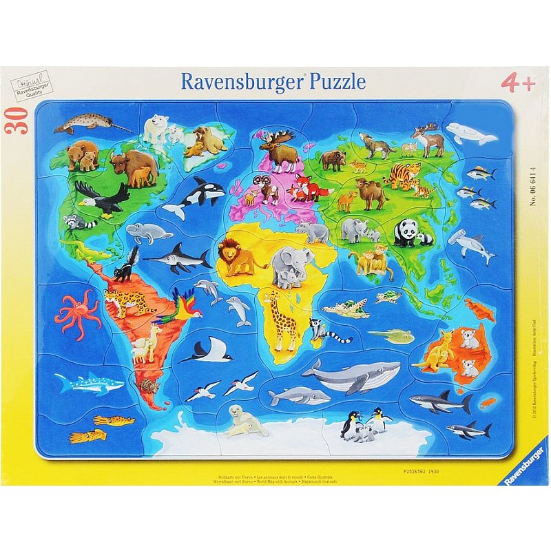 Ravensburger Plakanā puzle Pasaules karte ar dzīvniekiem 30gb. 4g+ R06641