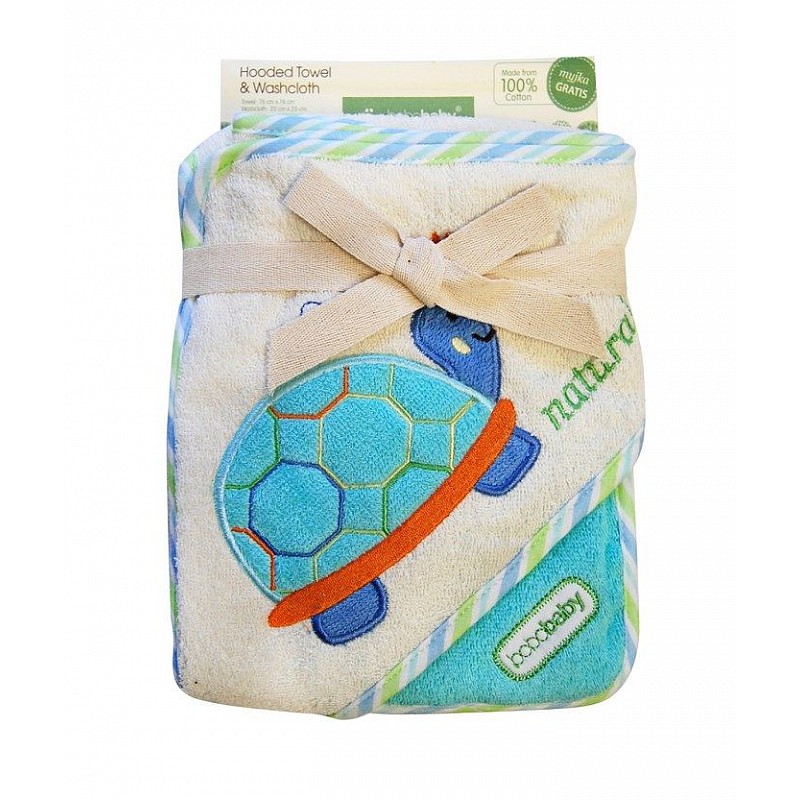 BOBOBABY Eco Dvielis ar kapuci 76x76cm OKR-ECOM Aqua Turtle