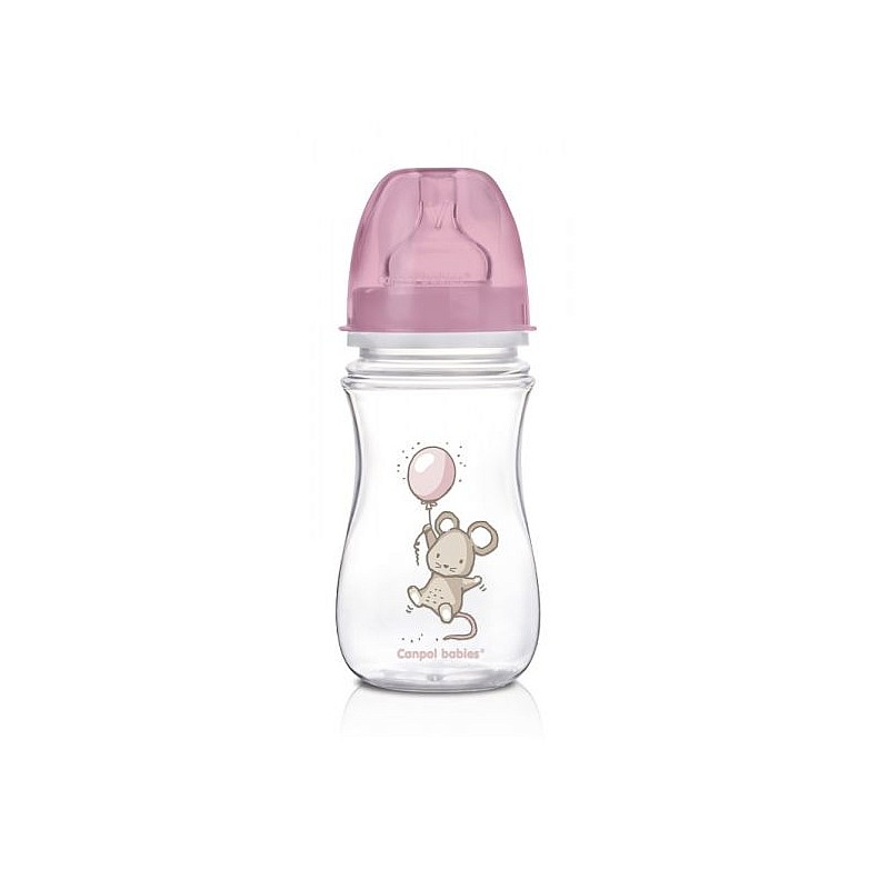 CANPOL BABIES EasyStart Little Cutie PP antikoliku pudelīte ar platu kaklu 240ml 3m+ 35/219 rozā