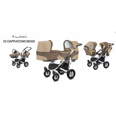 BABYACTIVE TWINNY CLASSIC dvīņu rati 3in1 Cappuccino - 02 bēšs ar baltu rāmi