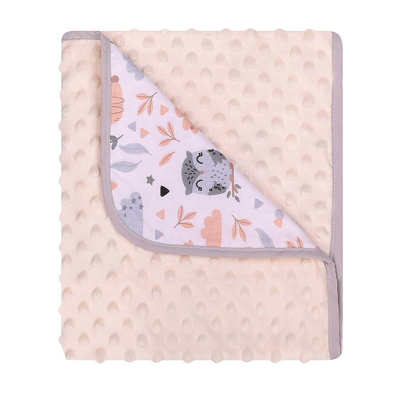 DUET BABY Pleds Minky+Cotton Print  art. 625 Owl and Rabbit ecru (746256)