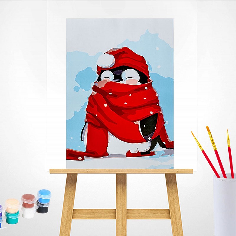 TSVETNOY Gleznošanas komplekts pēc numuriem 20x30cm Red Scarf Penguin, MC1054e