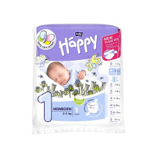 HAPPY Newborn autiņbiksītes 1 izmērs 2-5kg 1gab. IZPĀRDOŠANA