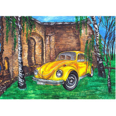 TSVETNOY Dimantu mozaīkas komplekts 30x40cm Yellow Car Among the Birches, LE039e