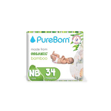 PUREBORN organiskās autiņbiksītes no bambusa NB izmērs 0-4.5 kg 34 gab.