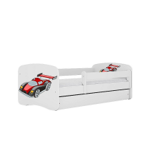 KOCOT KIDS gulta ar atvilktni un matraci BABYDREAMS white Racing car 180x80cm