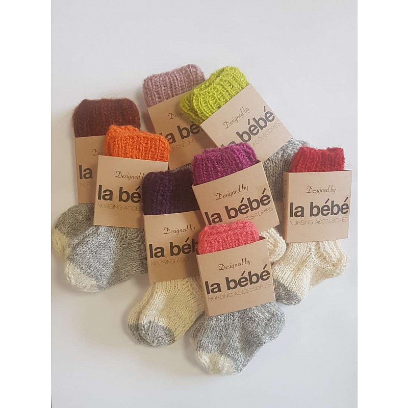 LA BEBE Natural Eco Dabīgas vilnas adītas bērnu zeķītes 0-6m, mix