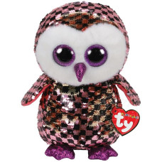 TY Flippables Mīkstā rotaļlieta CHECKS SEQUIN PINK BLACK OWL reg 24cm, TY36785 IZPĀRDOŠANA