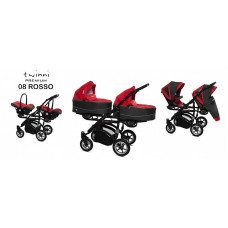 BABYACTIVE TWINNY PREMIUM dvīņu rati 3in1 ROSSO, 08 melns rāmis