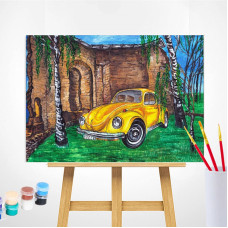 TSVETNOY Gleznošanas komplekts pēc numuriem 30x40cm Yellow car among birches, ME1056e