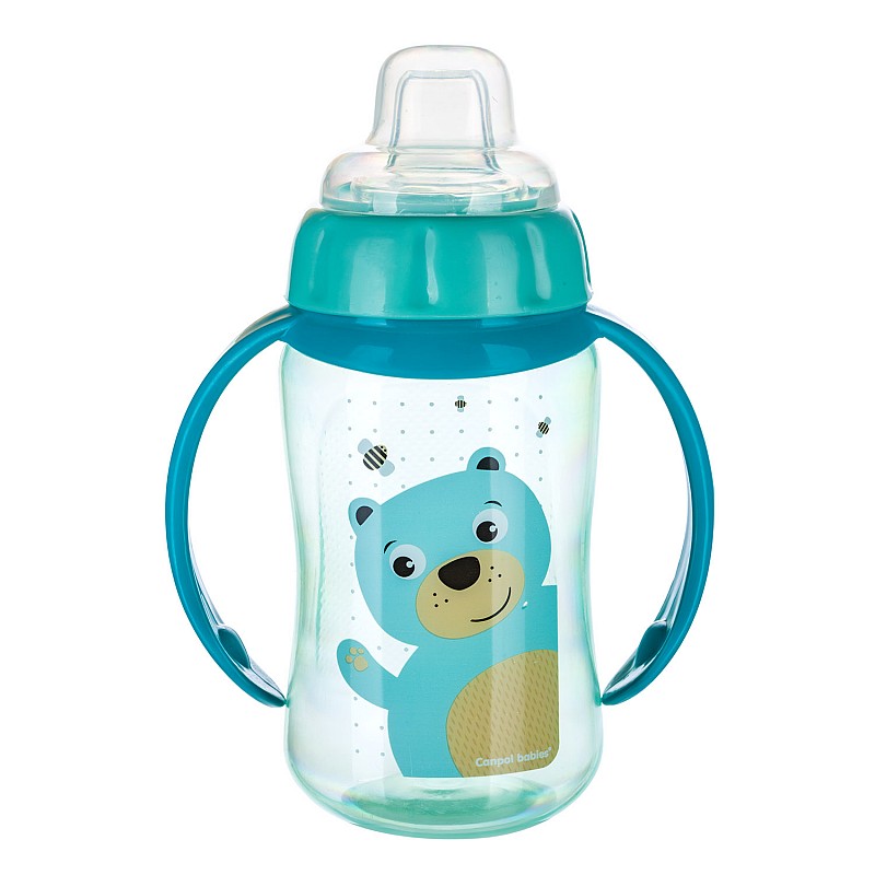 CANPOL BABIES Cute animals mācību krūzīte ar mīkstu uzgali 320ml 6m+ 56/512 tirkīzs ATLAIDE