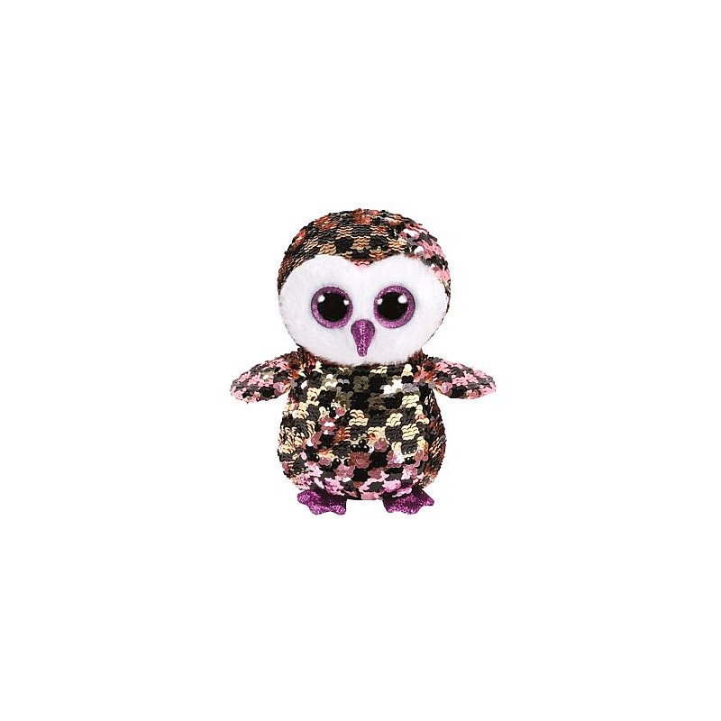 TY Flippables Mīkstā rotaļlieta CHECKS SEQUIN PINK BLACK OWL reg 15cm, TY36673 IZPĀRDOŠANA