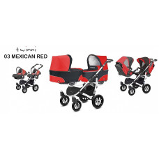 BABYACTIVE TWINNY CLASSIC dvīņu rati 3in1 Mexican Red - 03 sarkans ar baltu rāmi