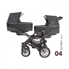 BABYACTIVE TWINNY CLASSIC dvīņu rati Dark Black - 04 melns un melns rāmis