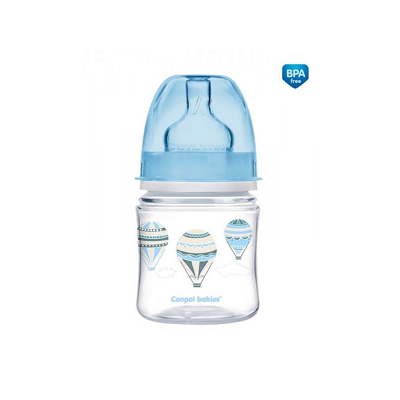 CANPOL BABIES EasyStart IN THE CLOUDS PP antikoliku pudelīte ar platu kaklu 120ml 0m+ 35/224 blue