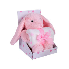 DUET BABY EASY CARE Pleds - sedziņa 75x100cm + rotaļlieta 562 RABBIT rozā (745617)