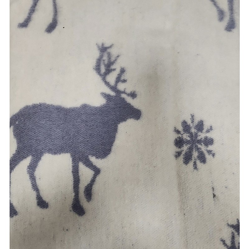 URGA ECO vilnas sedziņa - pleds 140x100cm DEER WITH SNOWFLAKES balts-pelēks IZPĀRDOŠANA