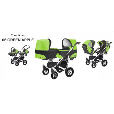 BABYACTIVE TWINNY CLASSIC dvīņu rati 3in1 Green Apple - 06 zaļš ar baltu rāmi