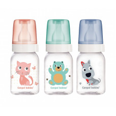 CANPOL BABIES CUTE ANIMALS pudelīte 120ml ar silikona knupi 0m+. 11/851 ATLAIDE